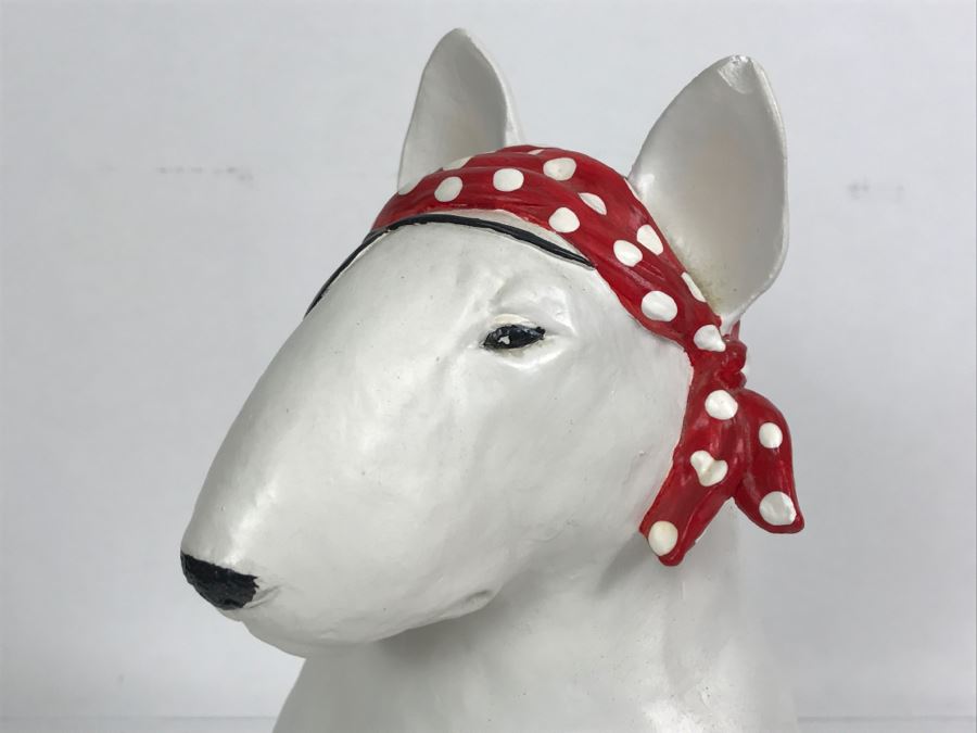 Plaster Sculpture Of Bull Terrier Dog Signed Silverwood XXX Lethin Small Chip On Inside Of Dog Ear [Photo 6]