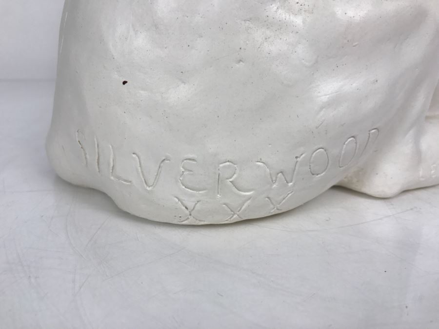 Plaster Sculpture Of Bull Terrier Dog Signed Silverwood XXX Lethin Small Chip On Inside Of Dog Ear [Photo 11]