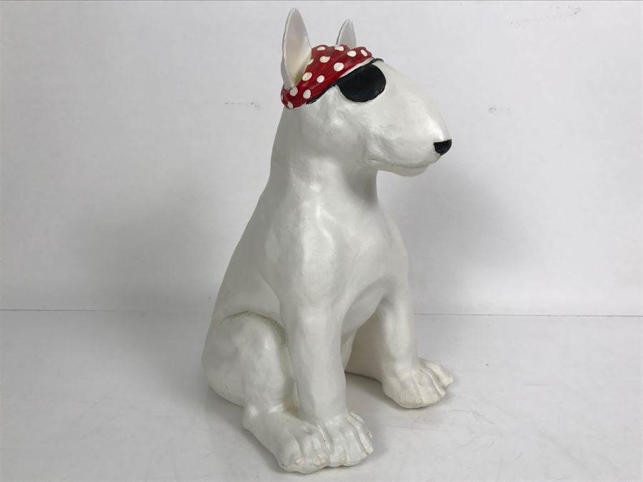 Plaster Sculpture Of Bull Terrier Dog Signed Silverwood XXX Lethin Small Chip On Inside Of Dog Ear [Photo 16]