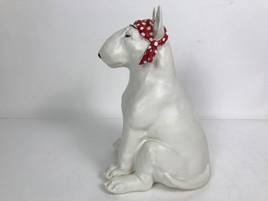 Plaster Sculpture Of Bull Terrier Dog Signed Silverwood XXX Lethin Small Chip On Inside Of Dog Ear [Photo 8]
