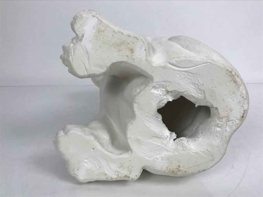 Plaster Sculpture Of Bull Terrier Dog Signed Silverwood XXX Lethin Small Chip On Inside Of Dog Ear [Photo 17]