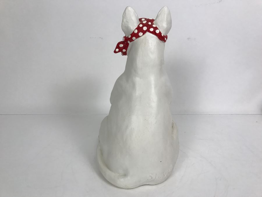 Plaster Sculpture Of Bull Terrier Dog Signed Silverwood XXX Lethin Small Chip On Inside Of Dog Ear [Photo 9]