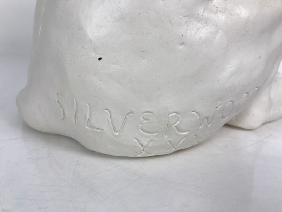 Plaster Sculpture Of Bull Terrier Dog Signed Silverwood XXX Lethin Small Chip On Inside Of Dog Ear [Photo 12]