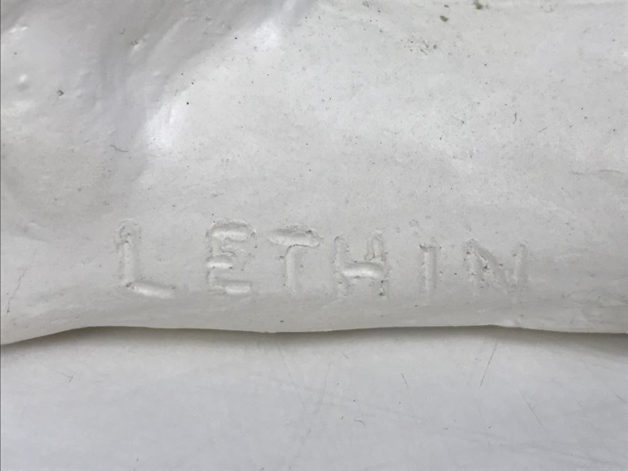 Plaster Sculpture Of Bull Terrier Dog Signed Silverwood XXX Lethin Small Chip On Inside Of Dog Ear [Photo 15]