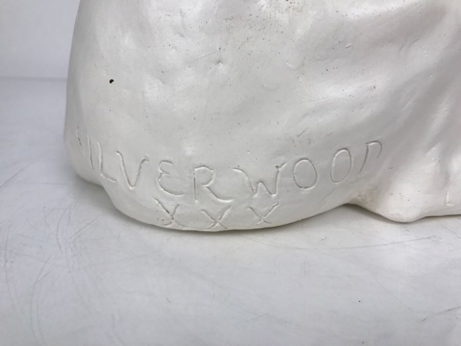 Plaster Sculpture Of Bull Terrier Dog Signed Silverwood XXX Lethin Small Chip On Inside Of Dog Ear [Photo 13]
