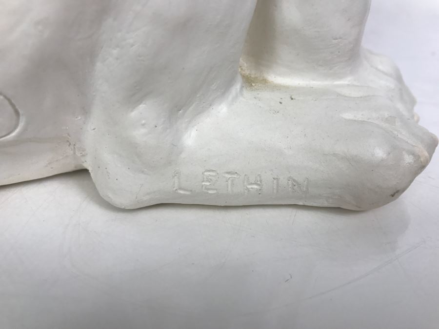 Plaster Sculpture Of Bull Terrier Dog Signed Silverwood XXX Lethin Small Chip On Inside Of Dog Ear [Photo 14]
