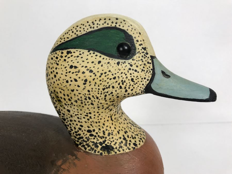 Hand Painted Carved Wooden Decoy Duck Signed MAM [Photo 3]