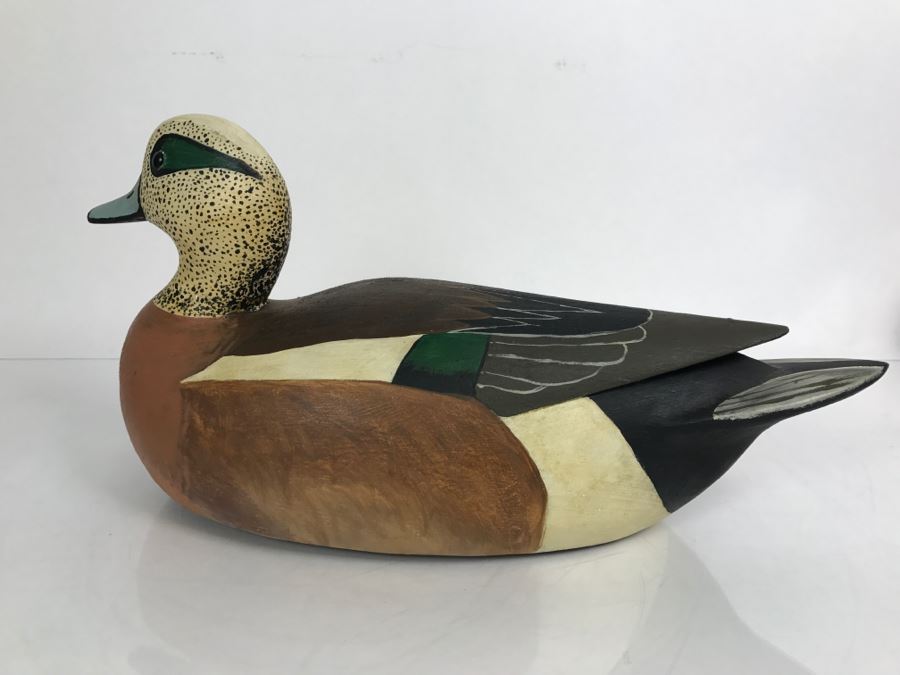 Hand Painted Carved Wooden Decoy Duck Signed MAM