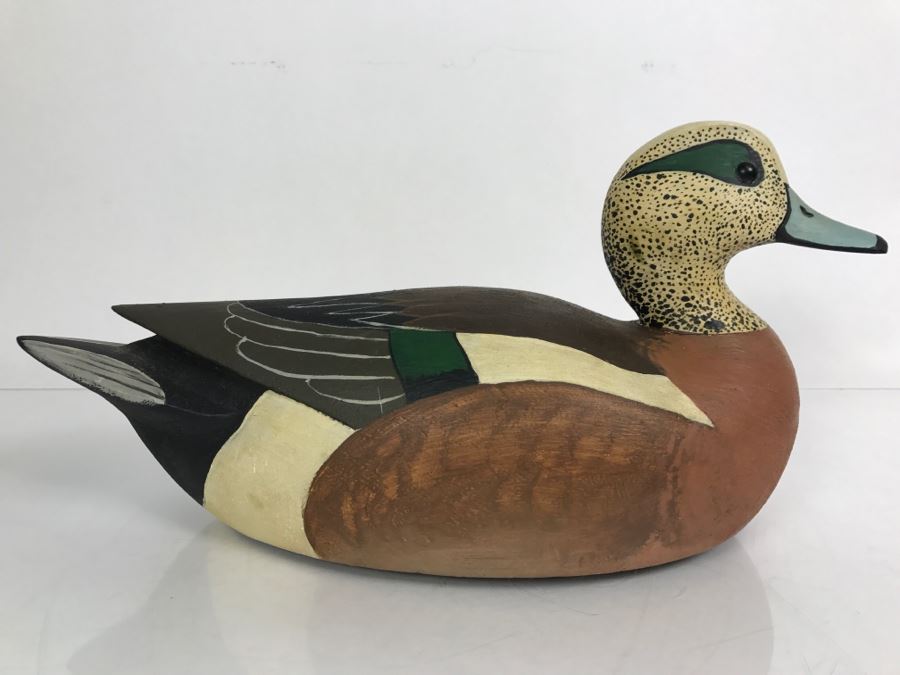 Hand Painted Carved Wooden Decoy Duck Signed MAM [Photo 2]