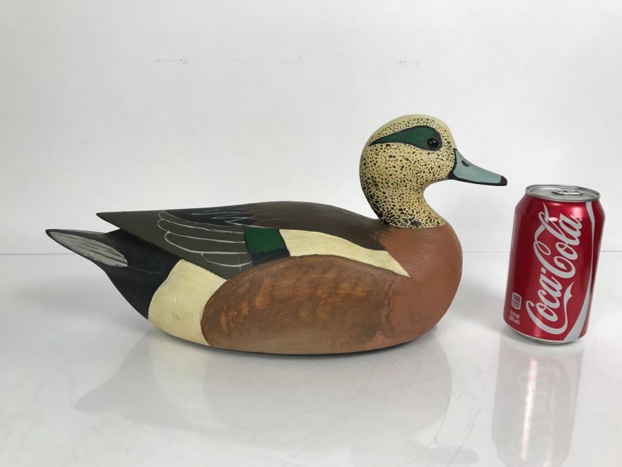 Hand Painted Carved Wooden Decoy Duck Signed MAM
