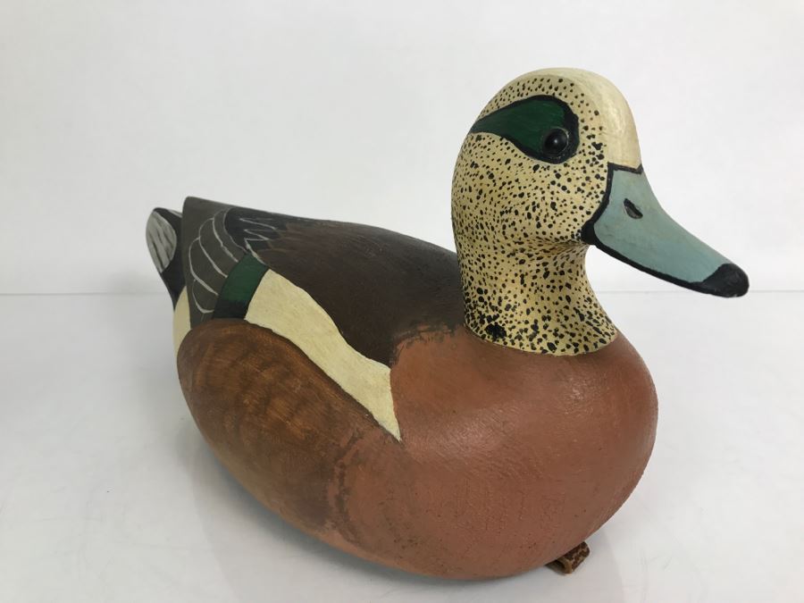 Hand Painted Carved Wooden Decoy Duck Signed MAM [Photo 4]