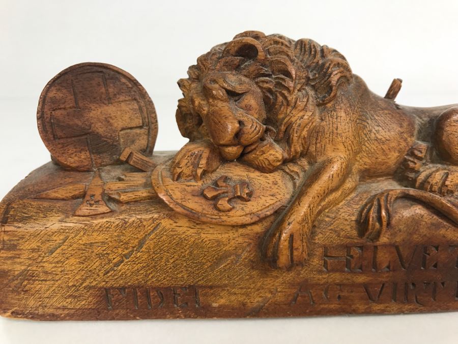 Vintage Hand Carved Wooden Sculpture Of The Lion Of Lucerne Luzern ...