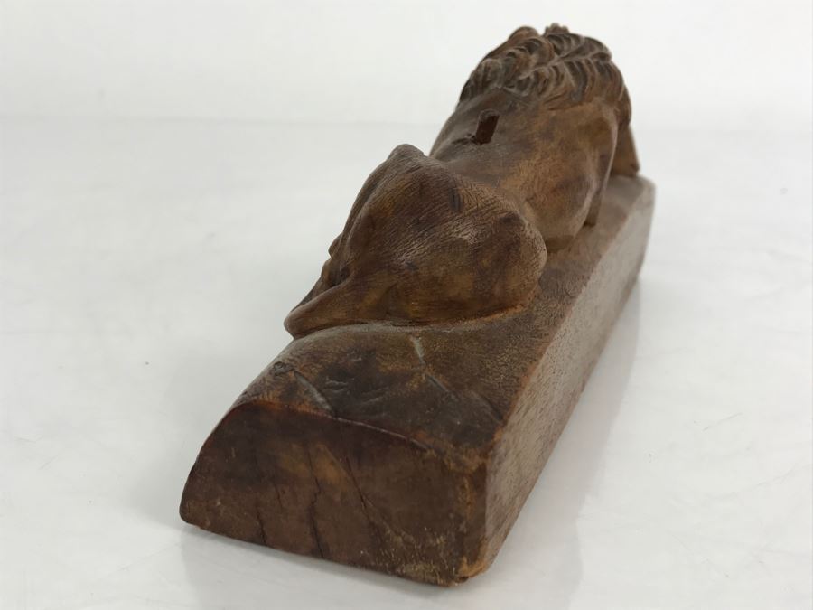 Vintage Hand Carved Wooden Sculpture Of The Lion Of Lucerne Luzern Switzerland Well Executed Detailed Carving [Photo 22]