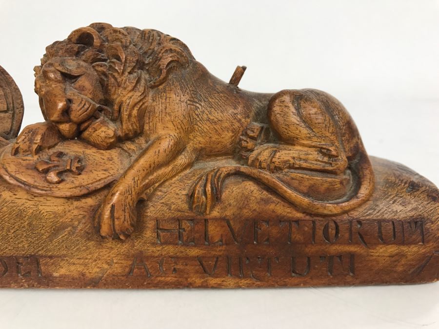 Vintage Hand Carved Wooden Sculpture Of The Lion Of Lucerne Luzern ...