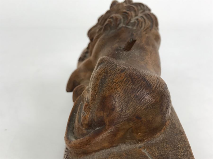 Vintage Hand Carved Wooden Sculpture Of The Lion Of Lucerne Luzern Switzerland Well Executed Detailed Carving [Photo 24]