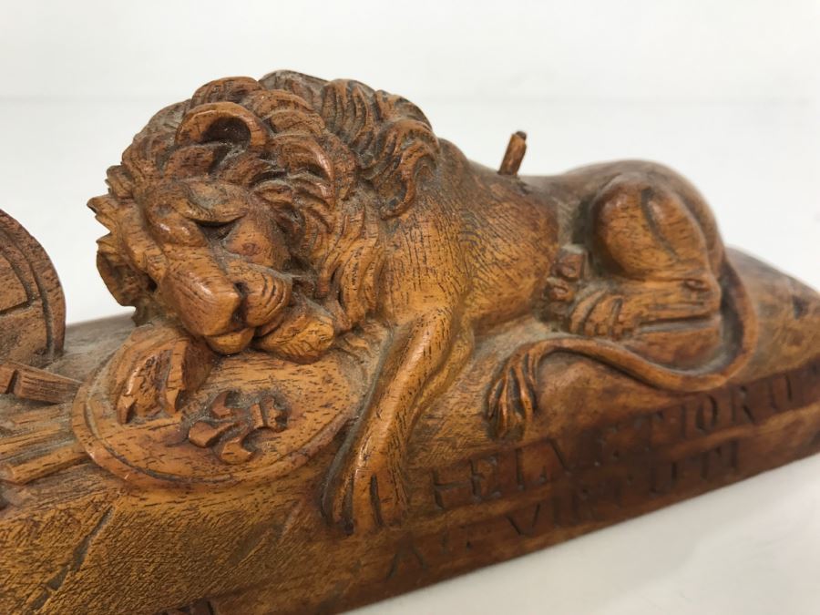 Vintage Hand Carved Wooden Sculpture Of The Lion Of Lucerne Luzern ...