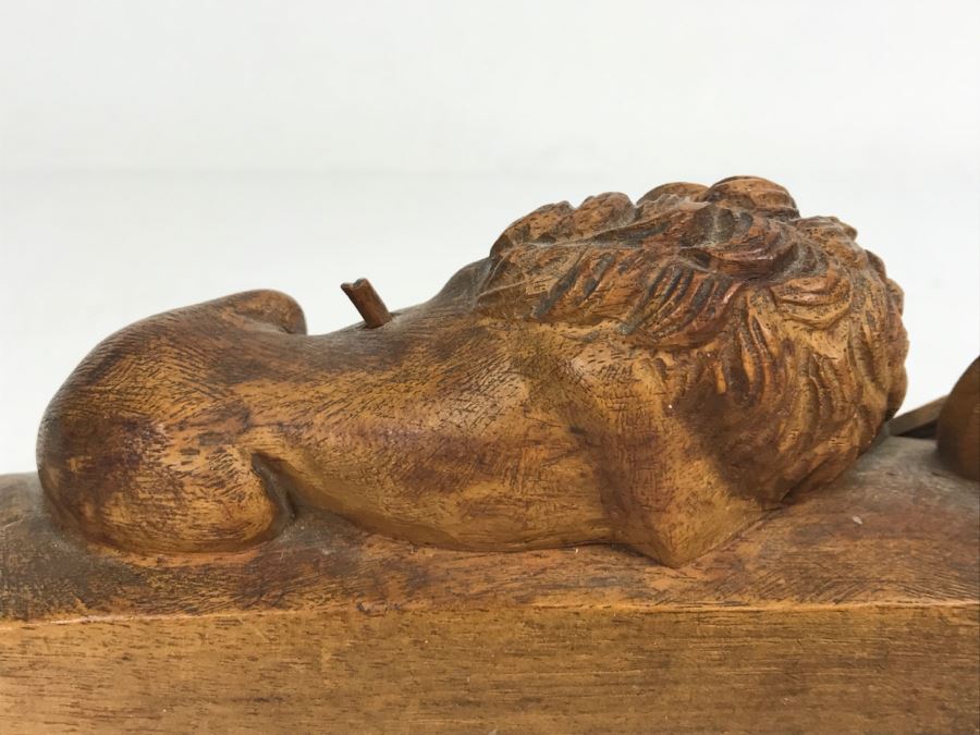 Vintage Hand Carved Wooden Sculpture Of The Lion Of Lucerne Luzern Switzerland Well Executed Detailed Carving [Photo 20]