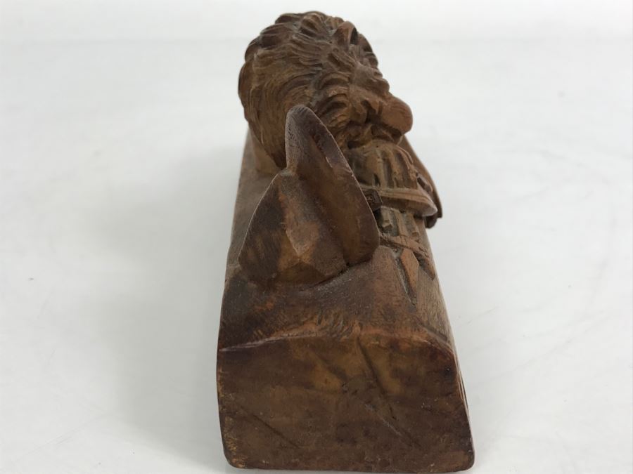 Vintage Hand Carved Wooden Sculpture Of The Lion Of Lucerne Luzern Switzerland Well Executed Detailed Carving [Photo 18]