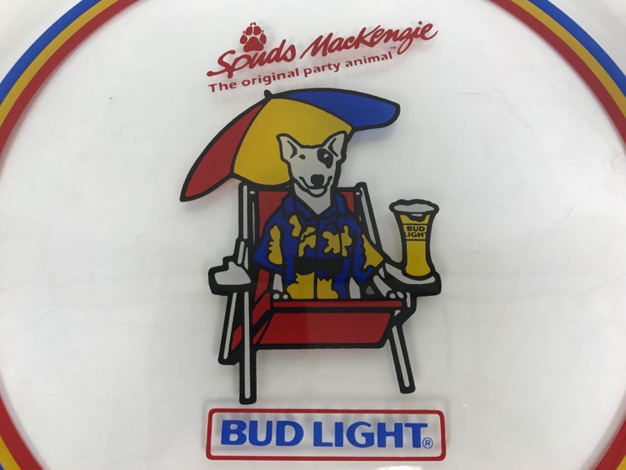 Vintage Bud Light Beer Advertising Spuds MacKenzie The Original Party Animal Glass Plate Tray [Photo 5]
