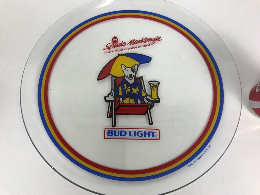Vintage Bud Light Beer Advertising Spuds MacKenzie The Original Party Animal Glass Plate Tray [Photo 2]