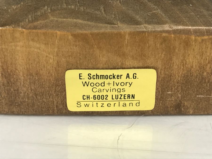 Hand Carved Wooden Figurine E. Schmocker A.G. Luzern Switzerland Woman With Cat [Photo 7]