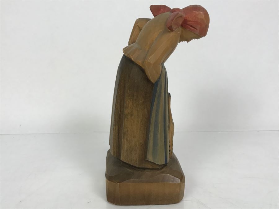 Hand Carved Wooden Figurine E. Schmocker A.G. Luzern Switzerland Woman With Cat [Photo 8]