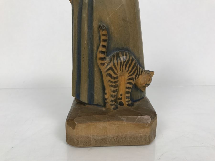 Hand Carved Wooden Figurine E. Schmocker A.G. Luzern Switzerland Woman With Cat [Photo 3]