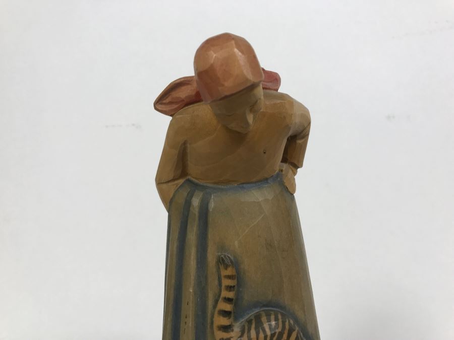Hand Carved Wooden Figurine E. Schmocker A.G. Luzern Switzerland Woman With Cat [Photo 4]