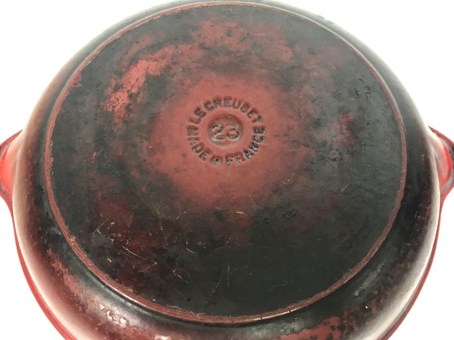 Vintage Le Creuset Enamel Cast Iron Skillet Made In France 23 Red [Photo 9]