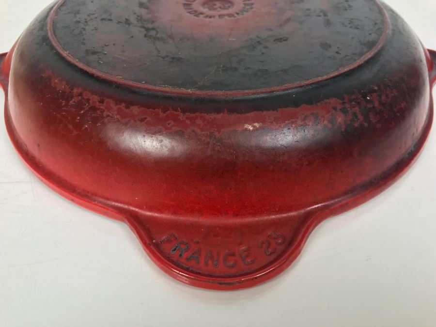 Vintage Le Creuset Enamel Cast Iron Skillet Made In France 23 Red [Photo 8]