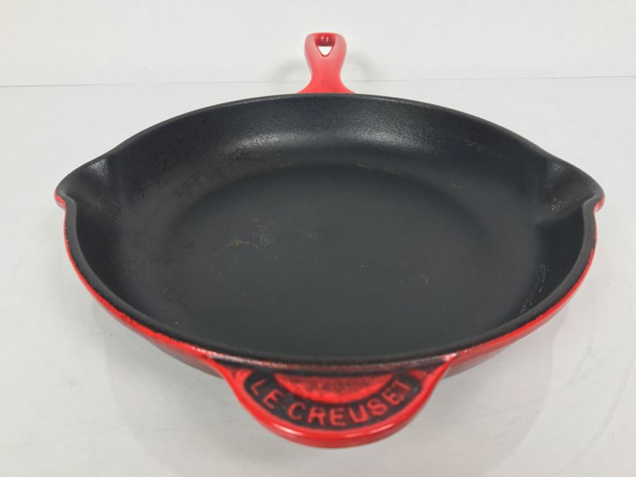 Vintage Le Creuset Enamel Cast Iron Skillet Made In France 23 Red [Photo 4]