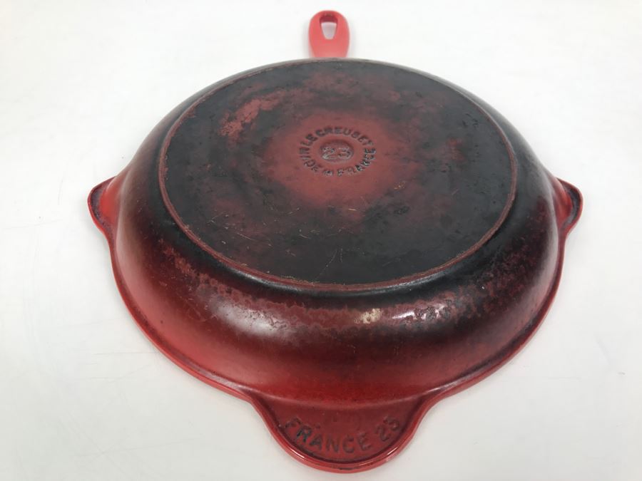 Vintage Le Creuset Enamel Cast Iron Skillet Made In France 23 Red [Photo 7]