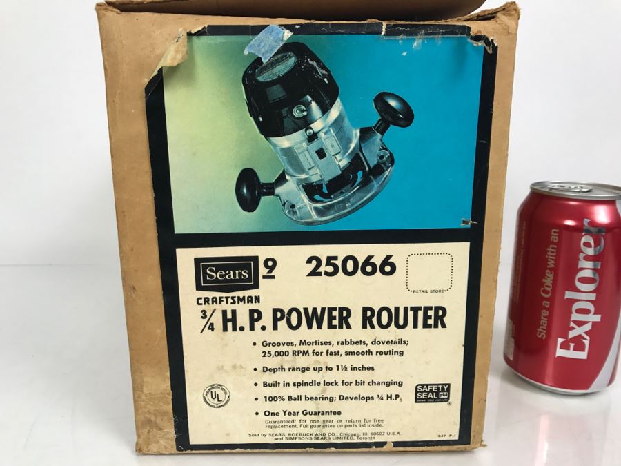 SEARS 3/4 H.P. Power Router With Box And CRAFTSMAN Metal Router Bit Case 25066 [Photo 3]
