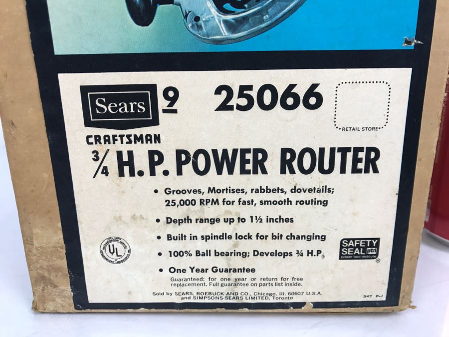 SEARS 3/4 H.P. Power Router With Box And CRAFTSMAN Metal Router Bit Case 25066 [Photo 4]