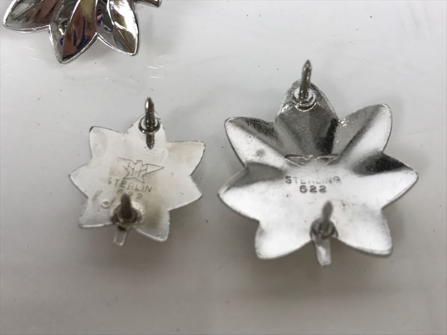 Set Of Sterling Silver NAVY Commander Silver Oak Leaf Pins 32.6g [Photo 5]