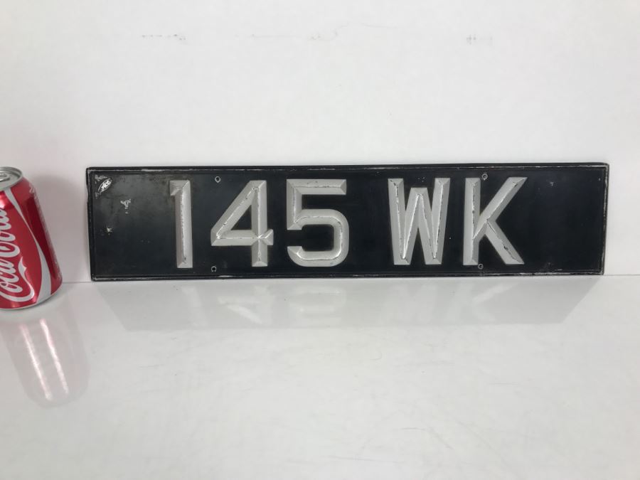Vintage ACE British Metal Automobile Car License Plate With Raised Riveted Letter And Numbers '145 WK'