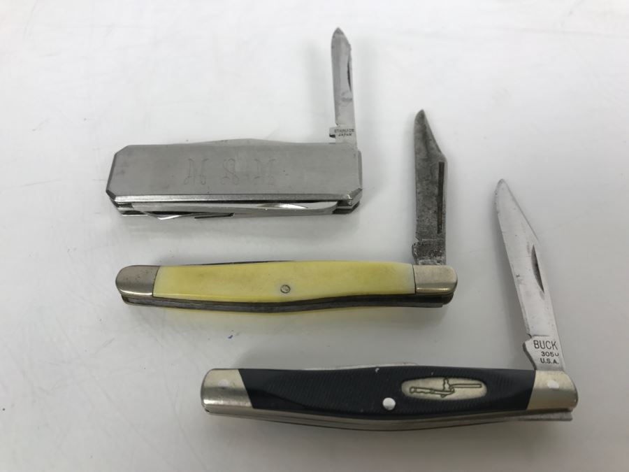 Set Of 3 Pocket Knives Including Vintage BUCK 305