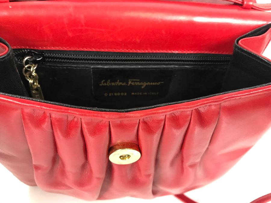 Salvatore Ferragamo Red Leather Handbag Made In Italy [Photo 7]