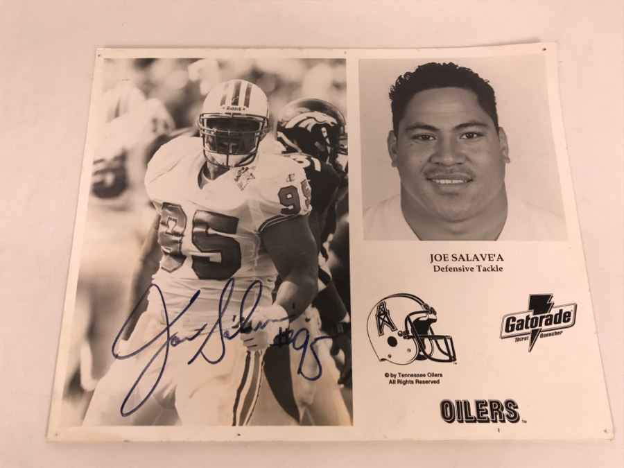 Joe Salave'a Defensive Tackle For Tennessee Oils #95 Signed Photograph