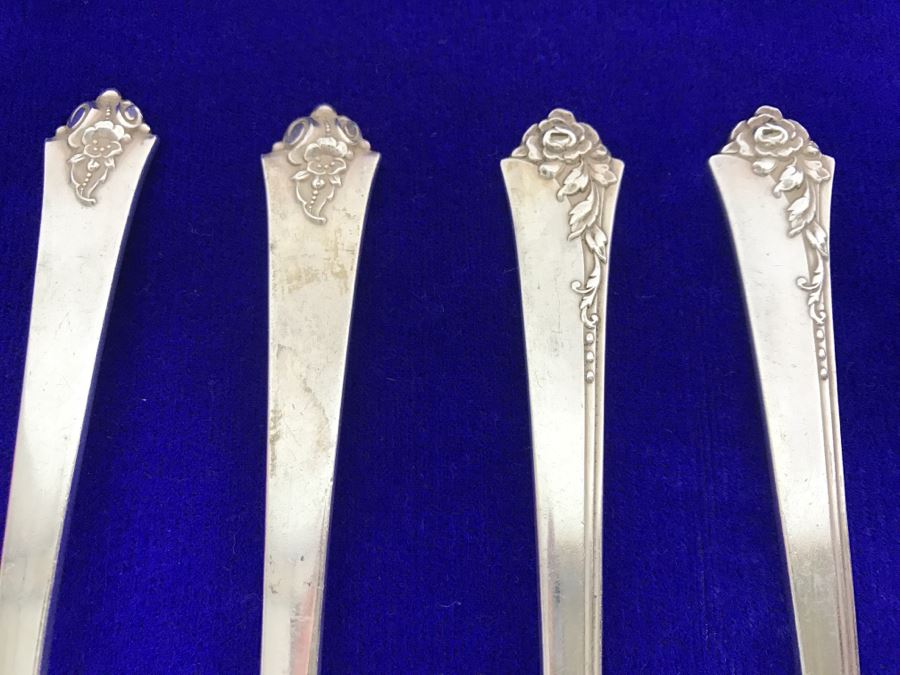 Sterling Silver Flatware Set 2 Similar Patterns Royal Crest Sterling And Heirloom Sterling Damask Rose Apx Service For 7 - 913g [Photo 3]