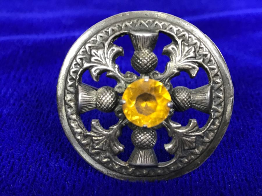 Vintage Sterling Silver And Yellow Glass Brooch HW & S Hallmark 10.7g [Photo 2]