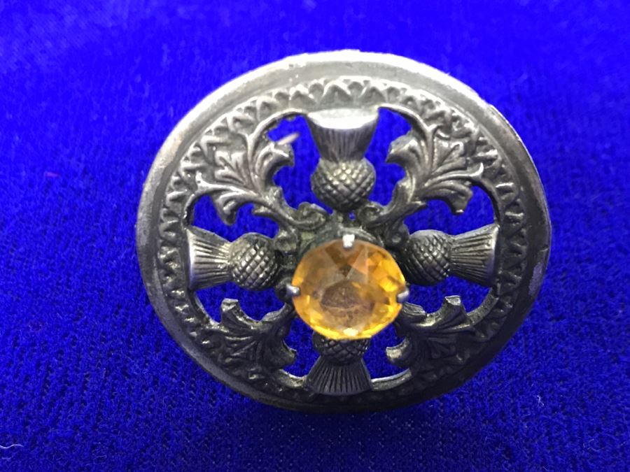 Vintage Sterling Silver And Yellow Glass Brooch HW & S Hallmark 10.7g [Photo 3]