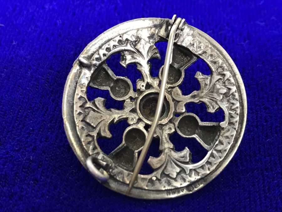 Vintage Sterling Silver And Yellow Glass Brooch HW & S Hallmark 10.7g [Photo 4]