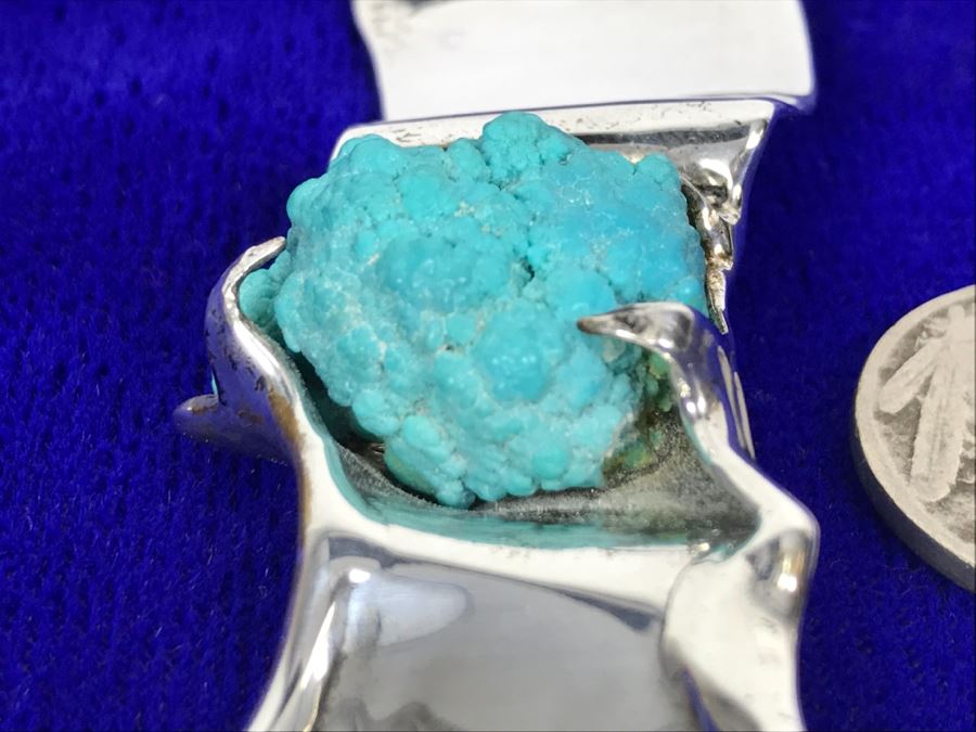 Sterling Silver Brooch With Kingman Rough Turquoise Signed Tove 22g [Photo 11]