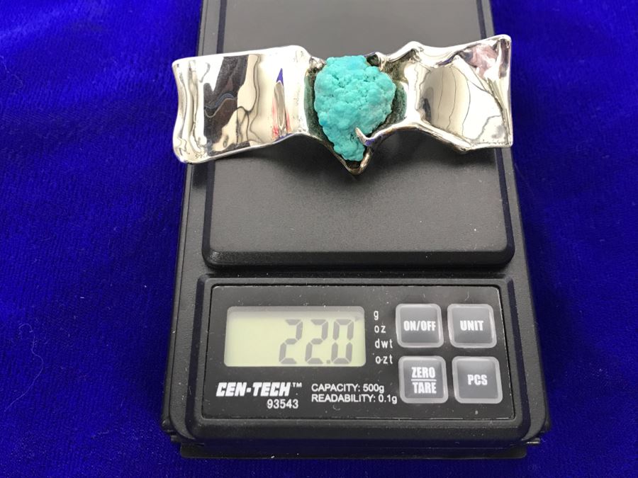 Sterling Silver Brooch With Kingman Rough Turquoise Signed Tove 22g [Photo 19]