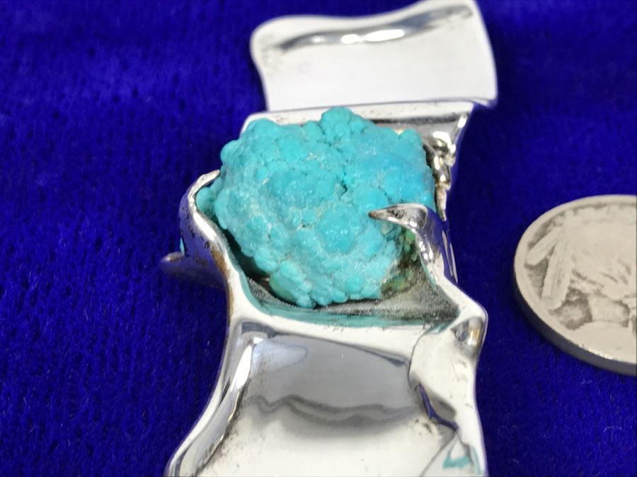 Sterling Silver Brooch With Kingman Rough Turquoise Signed Tove 22g [Photo 10]