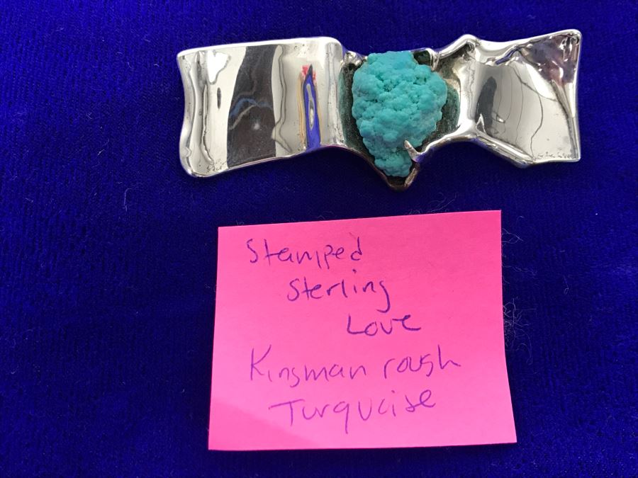 Sterling Silver Brooch With Kingman Rough Turquoise Signed Tove 22g [Photo 21]