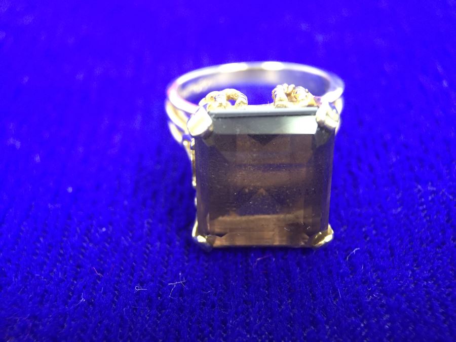 14k Yellow Gold Smokey Quartz Ring 14X12X7MM Stamped And Tested 6.8g 6.25 Ring Size [Photo 15]