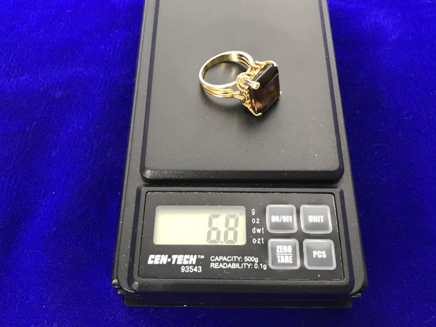 14k Yellow Gold Smokey Quartz Ring 14X12X7MM Stamped And Tested 6.8g 6.25 Ring Size [Photo 10]