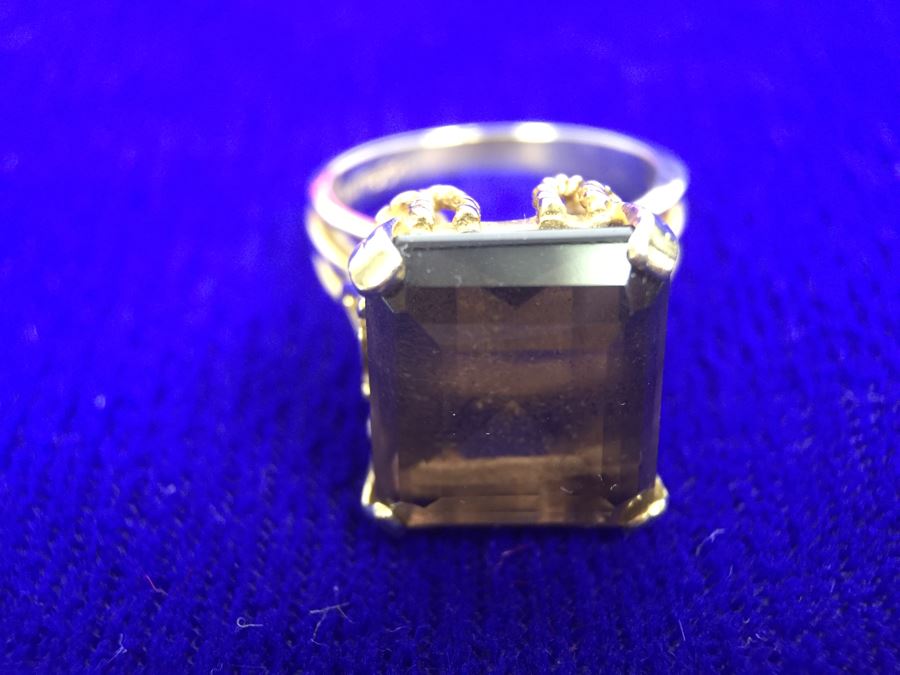 14k Yellow Gold Smokey Quartz Ring 14X12X7MM Stamped And Tested 6.8g 6.25 Ring Size [Photo 16]